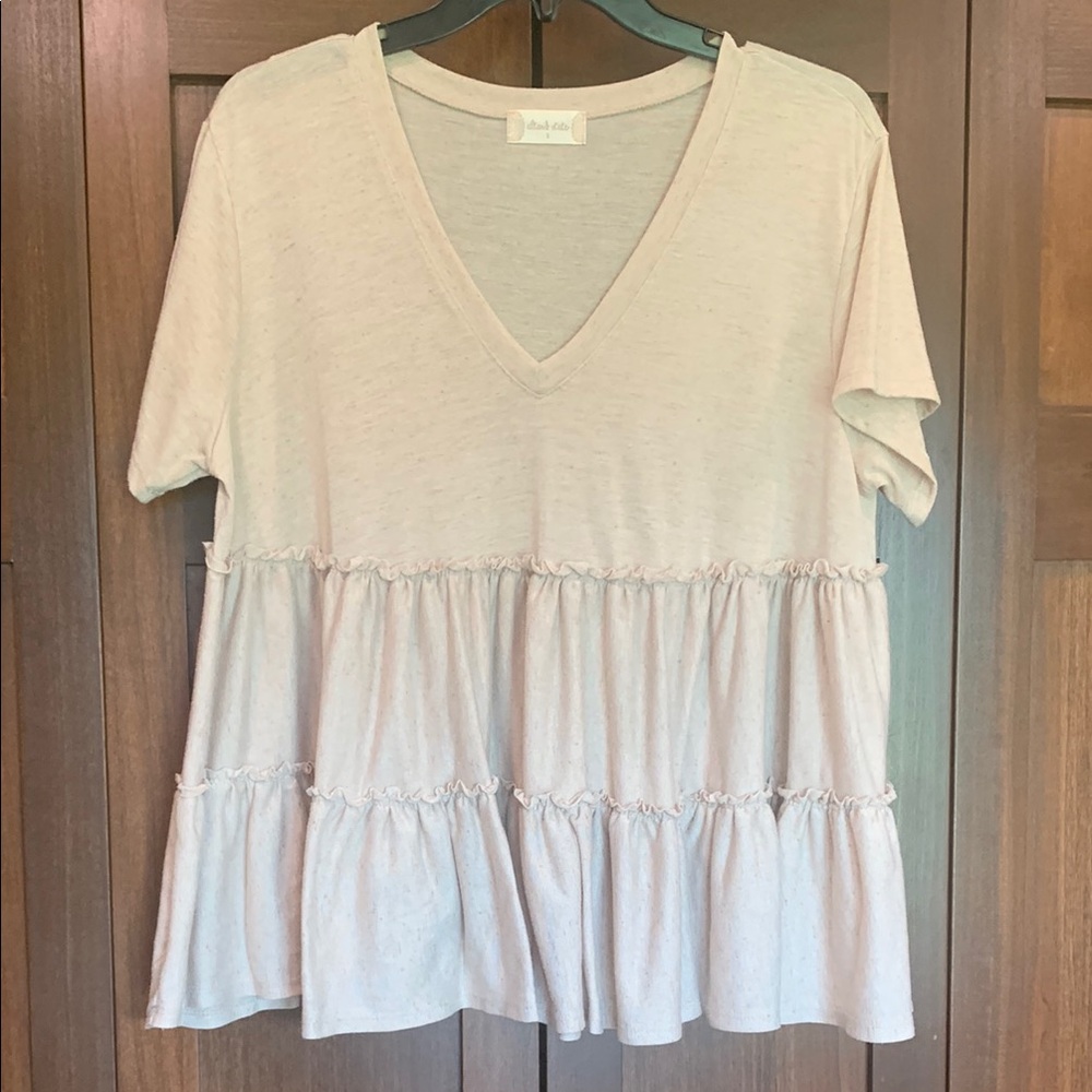 Altar'd State Cream Ruffled Short Sleeve Blouse